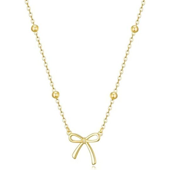 Jewelry - 14K Gold Plated Cute Gold-Bead-1 Choker Small Bow Pendant Charm Necklaces
